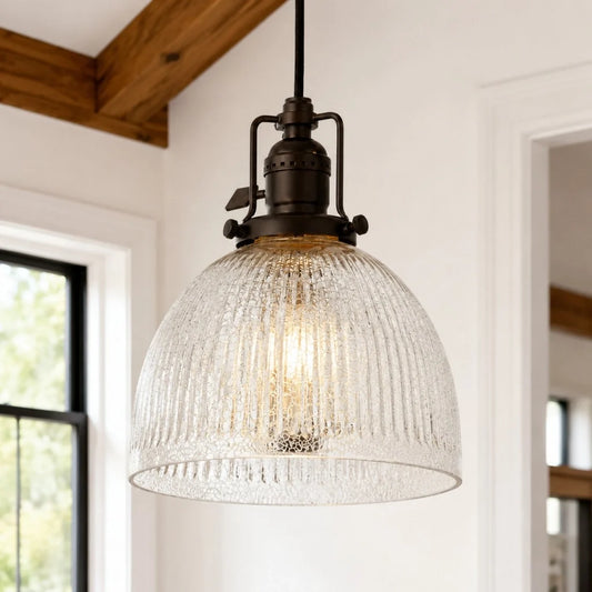 Edda Vintage Dome Ribbed Glass Pendant Light