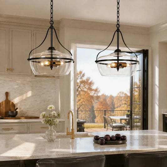 Eira Mid-Century Modern 3-Light Bowl Glass Pendant Light
