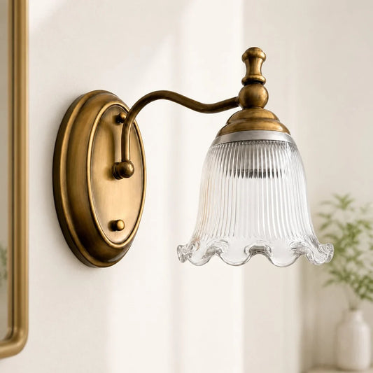 Coira French Vintage Ribbed Glass Flower Wall Sconce