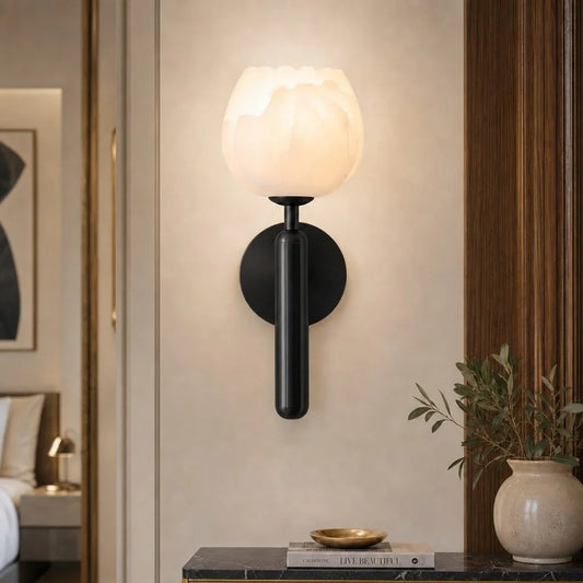 Ingrid Nordic Alabaster Floral Indoor Wall Sconce