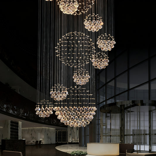 Modern Luxury LED Spiral Raindrop Crystal Chandelier for High Ceiling