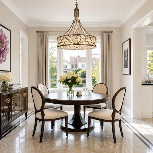 French Luxury 6 Light Crystal Drum Chandelier