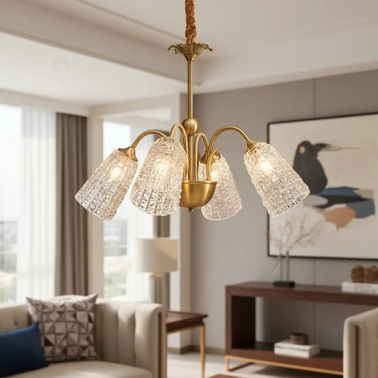 Luxury Elegant Multi-head Brass Glass Chandelier