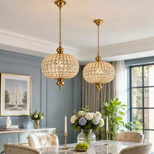 Luxury French Globe Crystal Antique Brass Island Chandelier