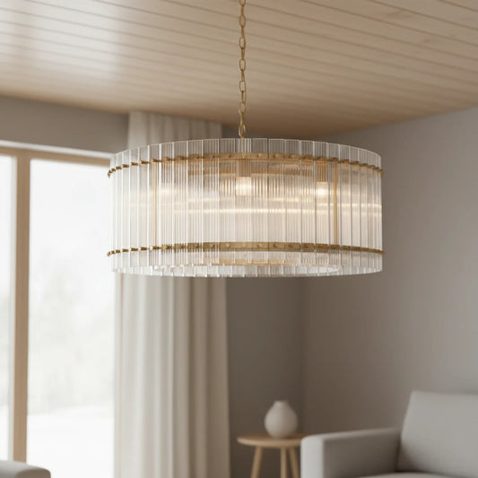 Luxury Ribbed Round Crystal Pendant Light