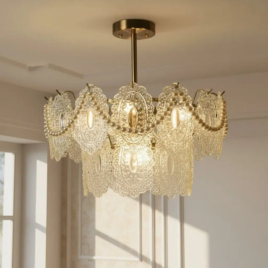 Luxury Textured Glass Gold Ceiling Light