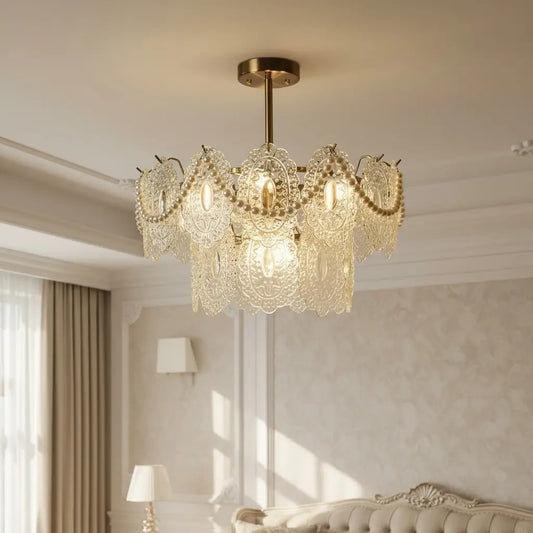 Luxury Textured Glass Gold Ceiling Light