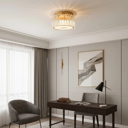 Luxury Crystal Drum Semi Flush Mount Ceiling Light