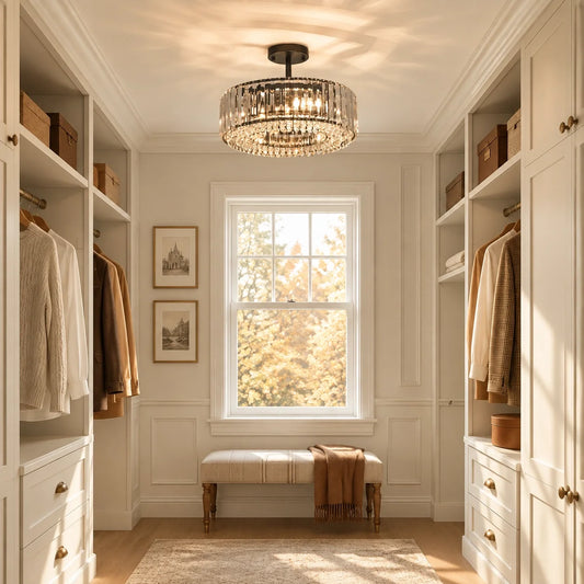Luxury Crystal Drum Semi Flush Mount Light