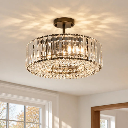 Luxury Crystal Drum Semi Flush Mount Light