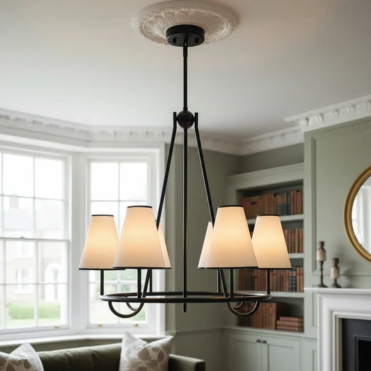 Modern 6-Light Conical Wheel Frame Fabric Chandelier