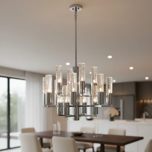 Modern Adjustable Crystal Cylinder Pendant Light