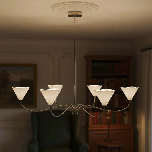 Modern Curved Arm Fabric Shade Chandelier