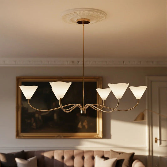 Modern Curved Arm Fabric Shade Chandelier