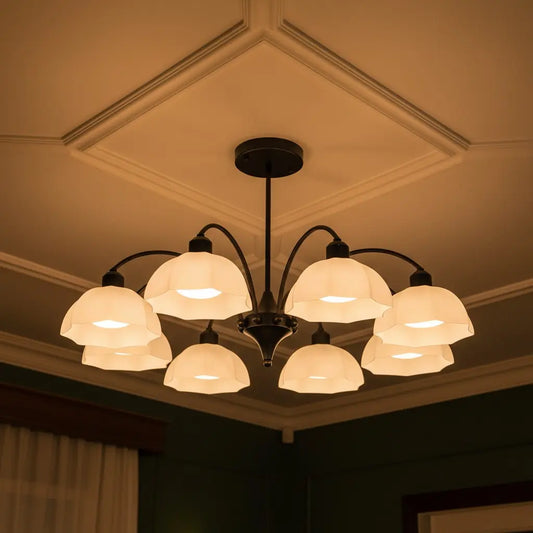 Modern Floral Glass Multi-Head Metal Chandelier
