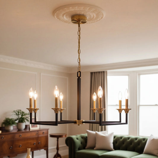 Modern French 8-Light Metal Candle Chandelier