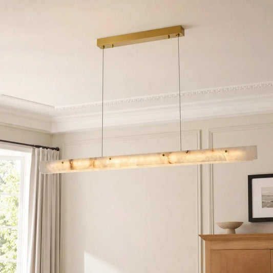 Modern LED Linear Alabaster Pendant Light for Kitchen Island and Dining