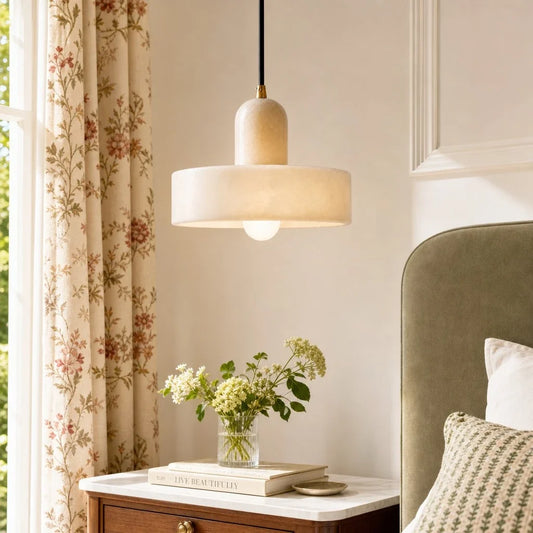 Modern Minimalist Round Alabaster Pendant Light