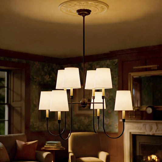 Modern Multi-Arm Drum Fabric Chandelier
