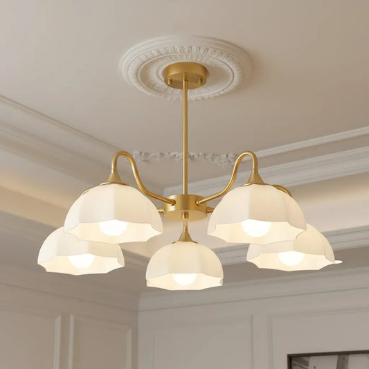 Modern Petal Glass Brass Curved Chandelier