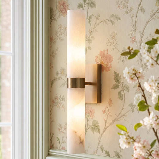 Modern Alabaster Double-Ended Wall Sconce with Brass