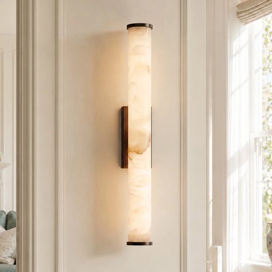 Modern Alabaster Linear Tube Wall Sconce