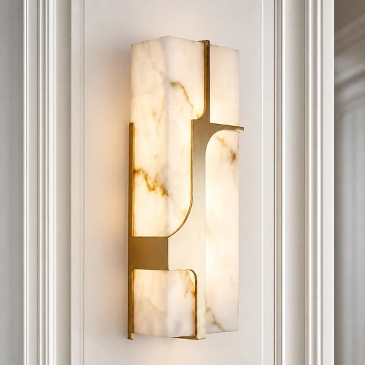 Modern Alabaster Marble Wall Sconce with Luxury Brass Finish