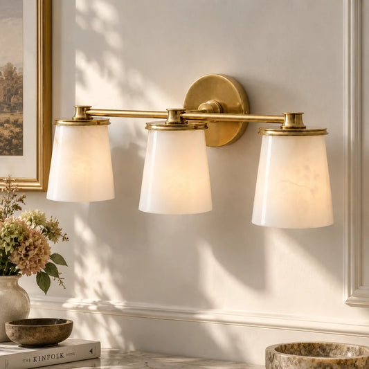 Modern Classic Alabaster Brass Wall Sconce