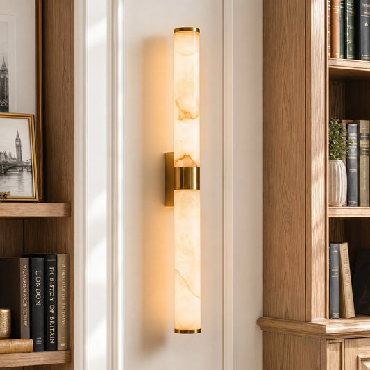 Modern Linear Alabaster Brass & White Wall Sconce