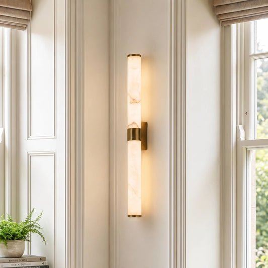 Modern Linear Alabaster Brass & White Wall Sconce