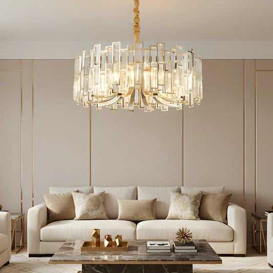 Modern Luxury Round Geometric Crystal Chandelier
