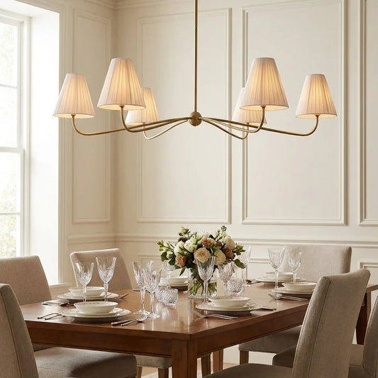 Modern Metal Linen Lampshade Multi-Head Chandelier