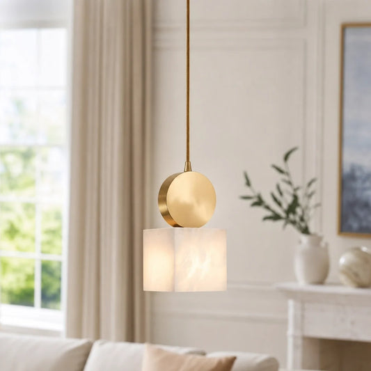 Nordic Brass & Alabaster Cylinder Pendant Light