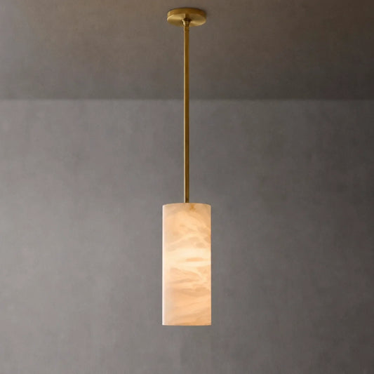 Nordic Hand Carved Alabaster Cylinder Pendant Light