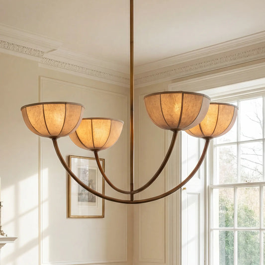 Retro Four-Light Brass Linen Chandelier