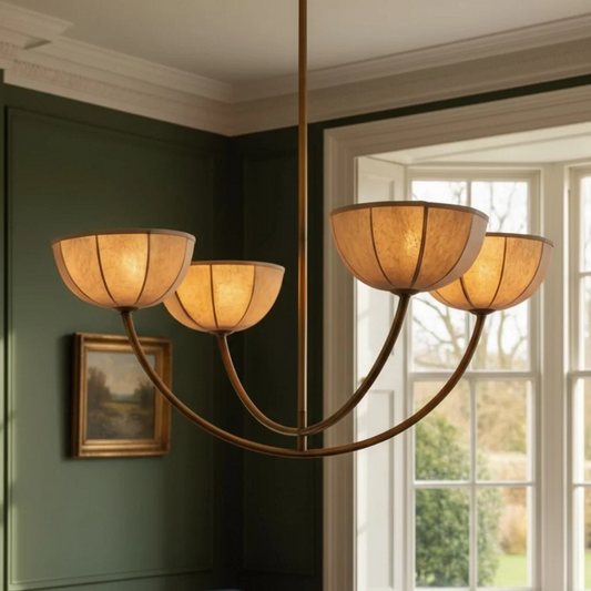 Retro Four-Light Brass Linen Chandelier