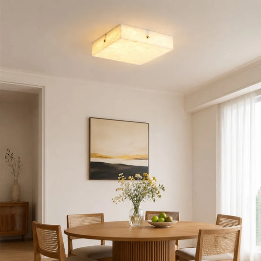 Riva Modern Alabaster Square Flush Mount Ceiling Light