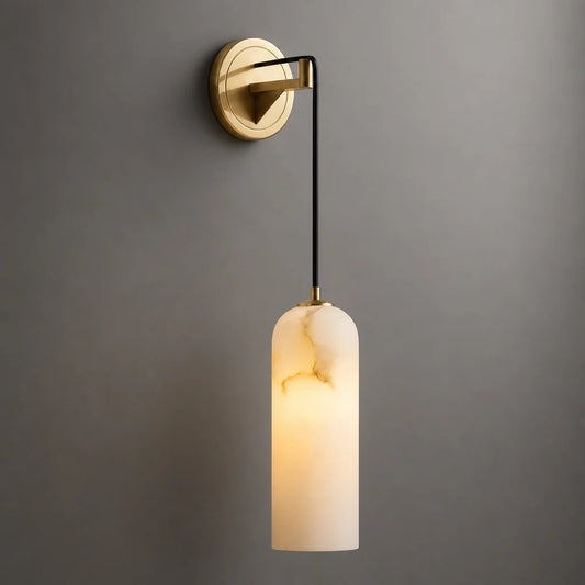 Scandinavian Alabaster & Brass Pendant Wall Light