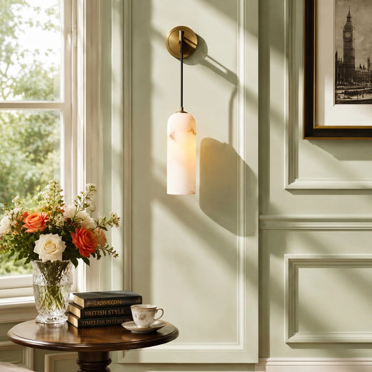 Scandinavian Alabaster & Brass Pendant Wall Light