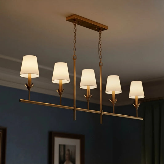 Vintage Linear 5-Light Brass Leaf Chandelier