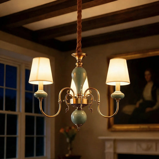 Vintage Multi-Head Curved Fabric Shade Chandelier