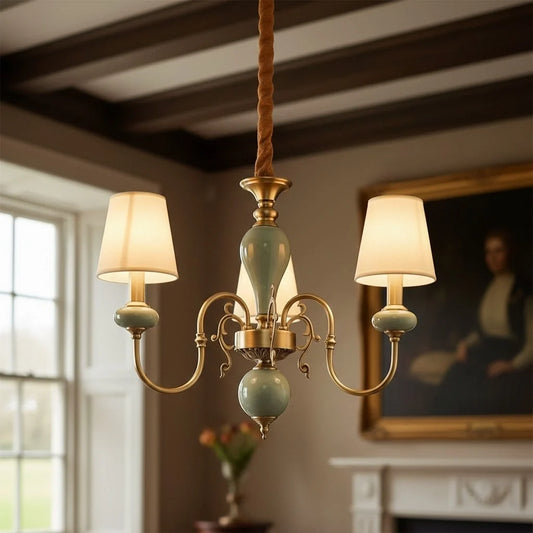 Vintage Multi-Head Curved Fabric Shade Chandelier