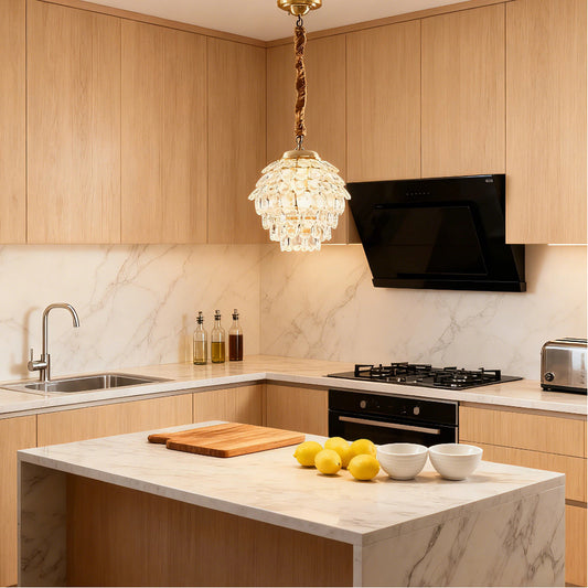 Vintage Tiered Crystal Brass Dome Pendant Light