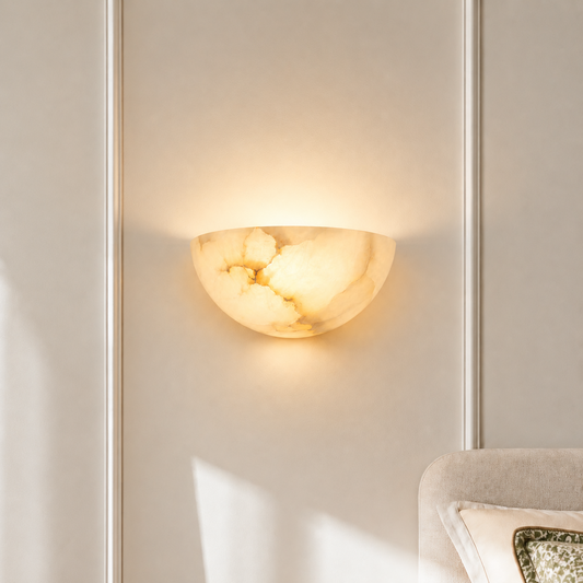 Windham Elegant Alabaster Half-Moon Wall Sconce