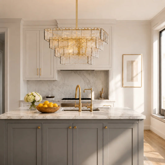 Kythara Luxe Stacked Art‑Glass Square Chandelier